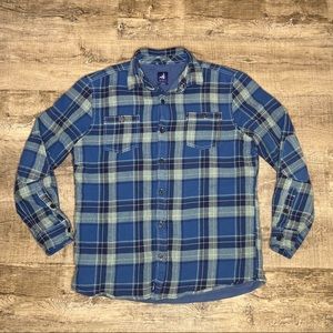 Johnnie O Mens Size Large Sherpa Lined Button Down Scotch Plaid Blue